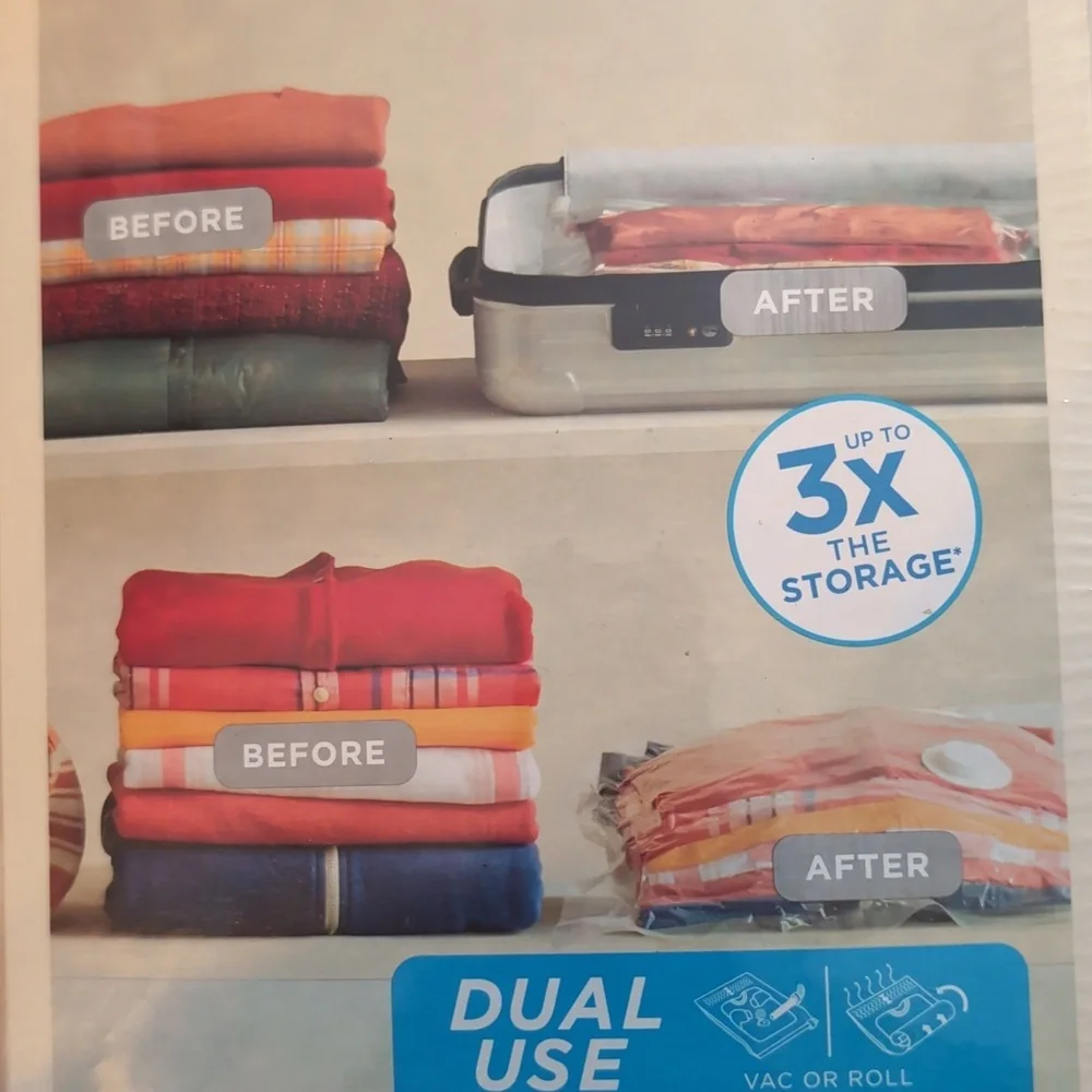 Sealed Ziploc Space Bags 5 Count Variety Pack 3 Travel 1 Large & Medium Flat